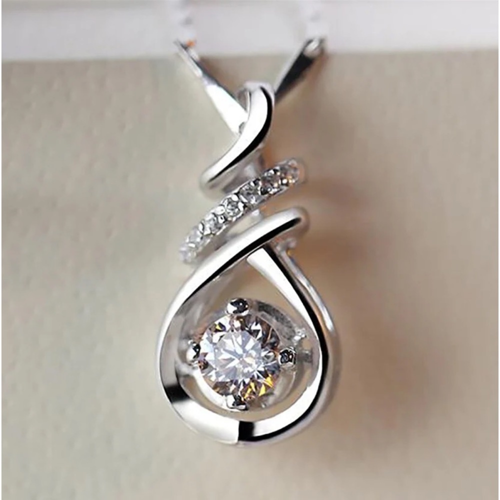 Silver Crystal Elegant Swirl Pendant with Clear Gemstone